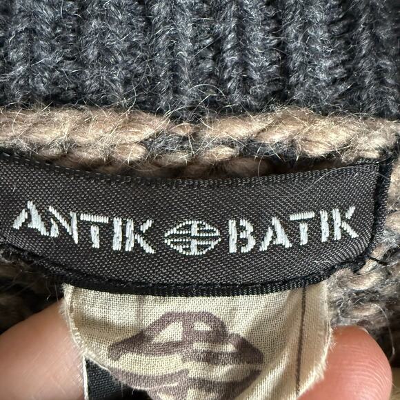 Antik Batik Chunky Knit Gray Tan Alpaca Wool Long Cardigan Sweater Size Medium - Picture 11 of 12